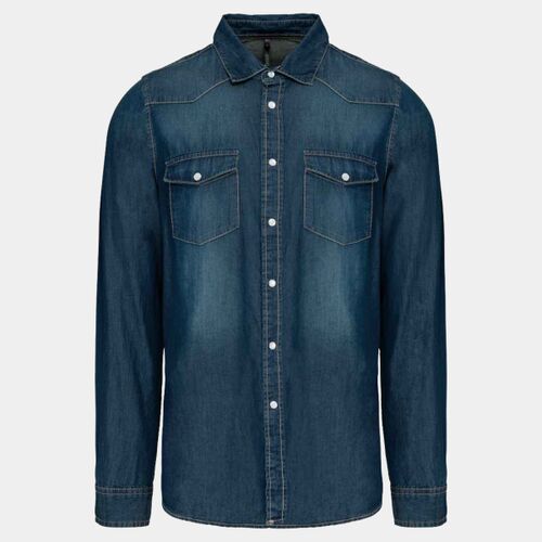 Long sleeve fitted denim shirt KB519 Thumbnail