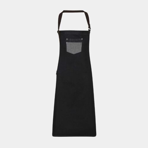 Division Waxed-look Denim Bib Apron With Faux Leather PR136 Thumbnail