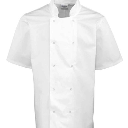 PR664 Premier Unisex Short Sleeve Stud Front Chef's Jacket - WHITE - HCH Thumbnail