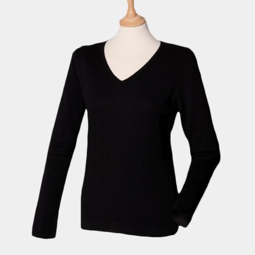 Henbury Ladies Lightweight Cotton Acrylic V Neck Sweater Thumbnail