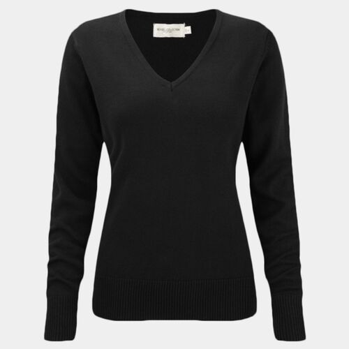 Russell Collection Ladies Cotton Acrylic V Neck Sweater Thumbnail